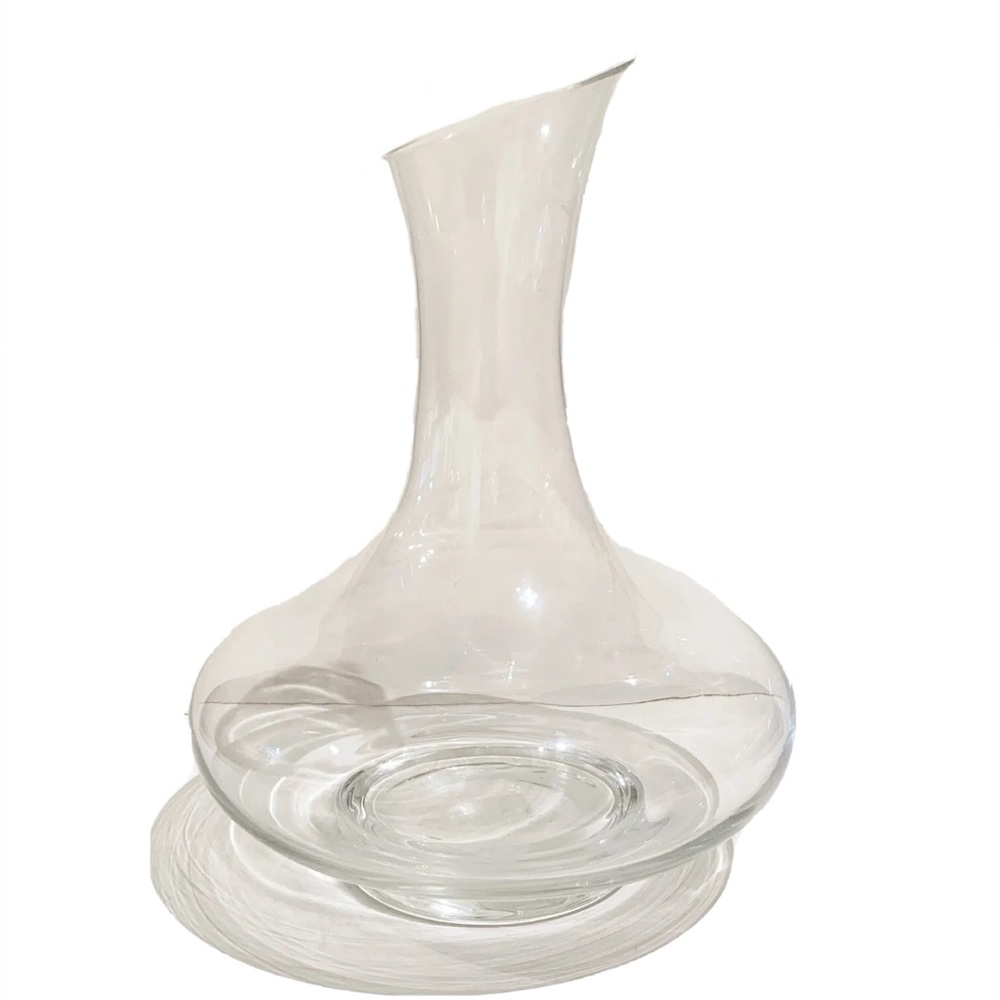 Large Glass Round Wine Decanter Carafe Vase Heavy Duty Angled Neck Hourglass Vtg